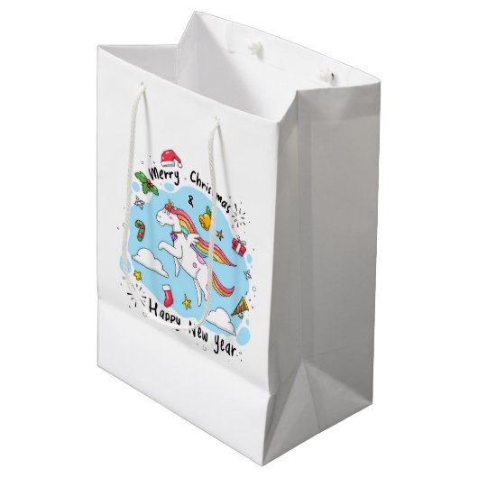 Holiday Blessings Unicorn Christmas Gift Bags Medium Cadeauzakje (Voorkant Gekanteld)