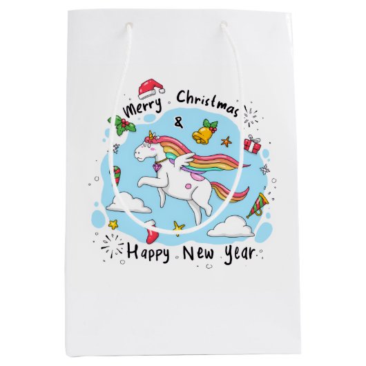 Holiday Blessings Unicorn Christmas Gift Bags Medium Cadeauzakje (Voorkant)