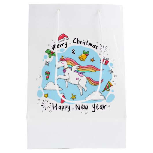 Holiday Blessings Unicorn Christmas Gift Bags Medium Cadeauzakje (Achterkant)