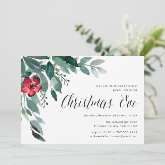 Holiday Blossom | Uitnodiging kerstavond (Staand voorkant)