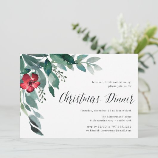 Holiday Blossom | Uitnodiging voor kerstmis (Staand voorkant)