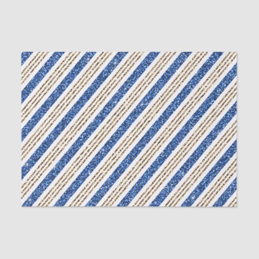 HOLIDAY BLUE & GOLD GLITTER LOOK STRIPES TISSUEPAPIER (Voorkant)