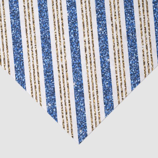 HOLIDAY BLUE & GOLD GLITTER LOOK STRIPES TISSUEPAPIER (Detail)