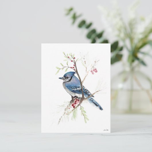 Holiday Blue Jay Art Feestdagenkaart (Staand voorkant)