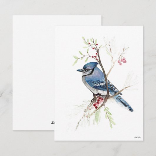 Holiday Blue Jay Art Feestdagenkaart (Voorkant / Achterkant)
