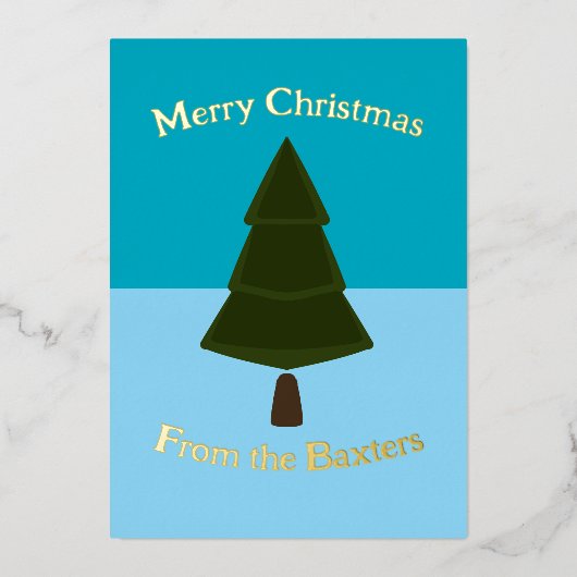 Holiday Blue - Kerstboom minimalistisch Folie Feestdagenkaart (Voorkant)
