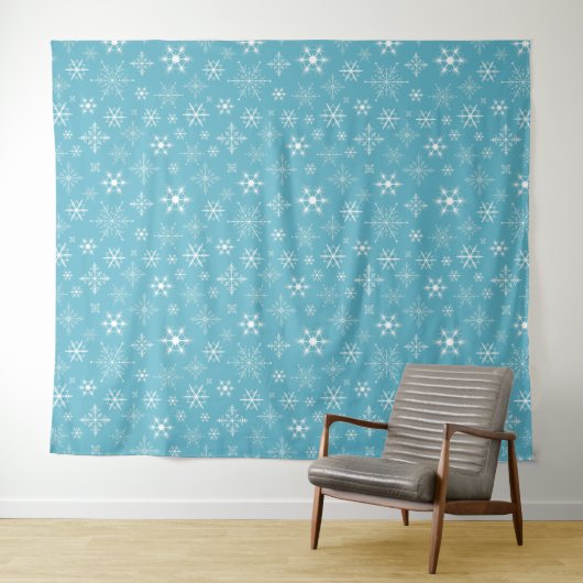 Holiday Blue Snowflake Pattern Wall Tapestry Wandkleed (In Situ (horizontaal))