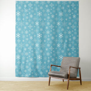 Holiday Blue Snowflake Pattern Wall Tapestry Wandkleed