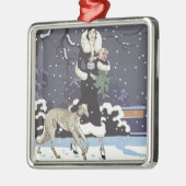 Holiday Borzoi Lady in Snow Metalen Ornament (Links)