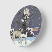 Holiday Borzoi Lady in Snow Ronde Klok (Hoek)