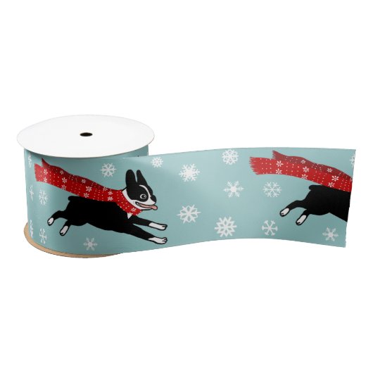 Holiday Boston Terrier met Snowflakes kerst Satijnen Lint (Spoel)