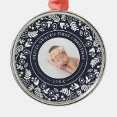 Holiday Botanical | Eerste kerstfoto baby's Metalen Ornament (Voorkant)