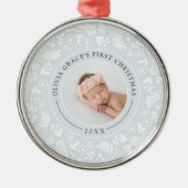 Holiday Botanical | Eerste kerstfoto baby's Metalen Ornament (Voorkant)