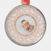 Holiday Botanical | Eerste kerstfoto baby's Metalen Ornament (Voorkant)