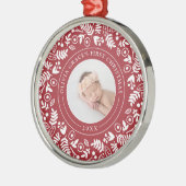 Holiday Botanical | Eerste kerstfoto baby's Metalen Ornament (Links)