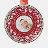 Holiday Botanical | Eerste kerstfoto baby's Metalen Ornament (Voorkant)