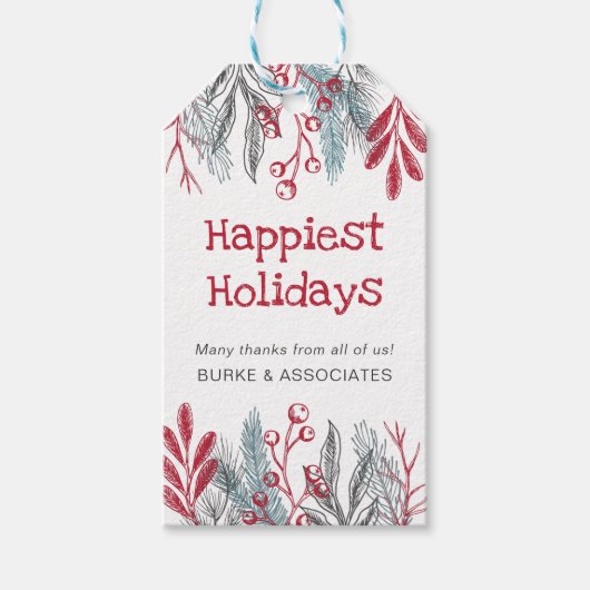 Holiday Botanical Greenery Personalized Business Cadeaulabel (Voorkant)