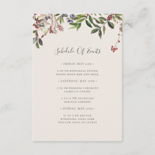 Holiday Botanical | Tijdschema champagne Informatiekaartje (Voorkant)