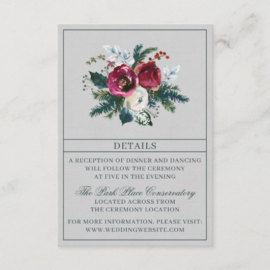 Holiday Bouquet Burgundy Evergreen Bouquet Wedding Informatiekaartje (Voorkant)