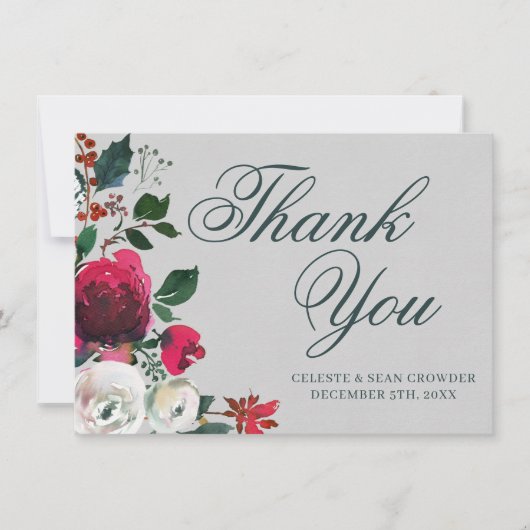 Holiday Bouquet Evergreen Waterverf Wedding Bedankkaart (Voorkant)