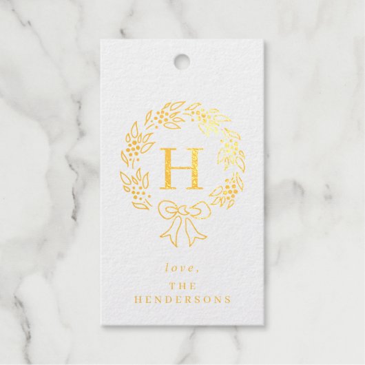 Holiday Bow WreatFamily Monogram Cadeaulabels (Voorkant)