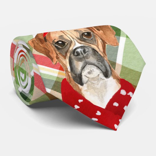 Holiday Boxer Dog Red en Green Pset Kerstmis Stropdas (Opgerold)