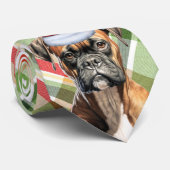 Holiday Boxer Dog Red en Green Pset Kerstmis Stropdas (Opgerold)