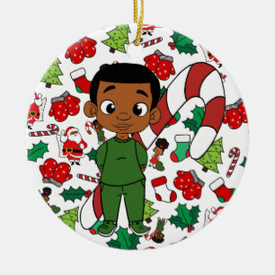 Holiday Boy Caramel Kerstmis Keramisch Ornament