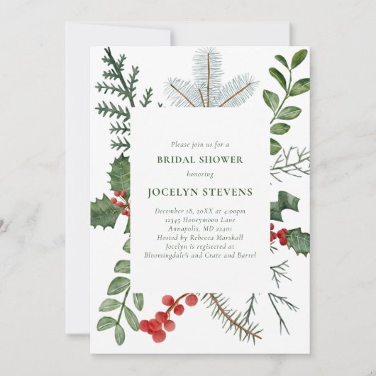 Holiday Bridal Shower Uitnodiging, kerstmis Feestdagenkaart (Voorkant)