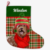 Holiday Brown Labradoodle Pset en Dog's Name Grote Kerstsok (Voorkant)