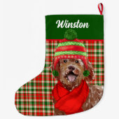 Holiday Brown Labradoodle Pset en Dog's Name Grote Kerstsok (Achterkant)