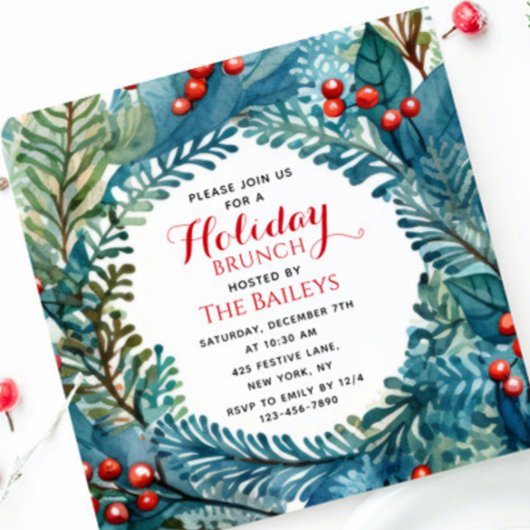 Holiday Brunch Elegant Kerstmis Floral Wreate Kaart
