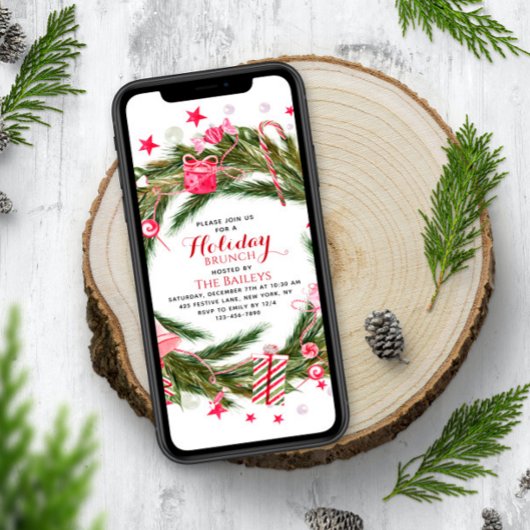 Holiday Brunch Elegant Kerstmis Floral Wreate Kaart