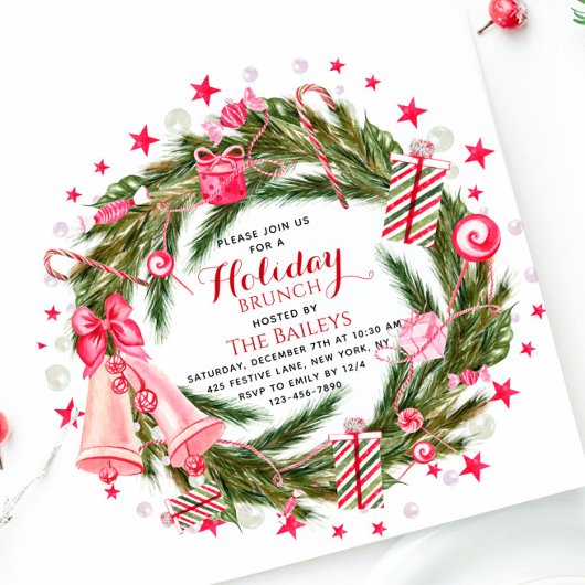 Holiday Brunch Elegant Kerstmis Floral Wreate Kaart