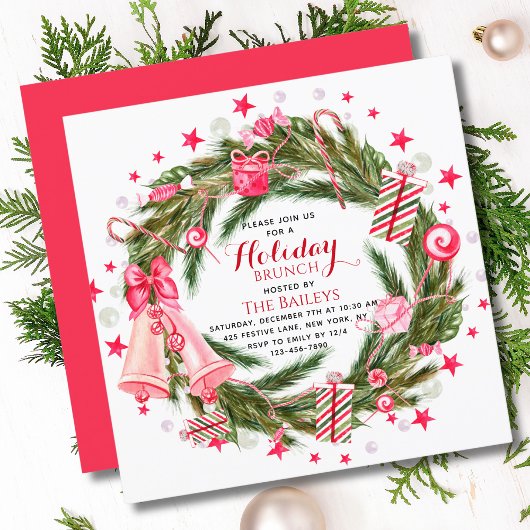 Holiday Brunch Elegant Kerstmis Floral Wreate Kaart