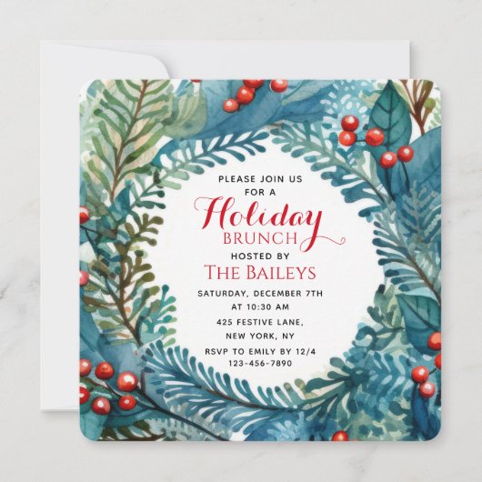 Holiday Brunch Elegant Kerstmis Floral Wreate Kaart (Voorkant)