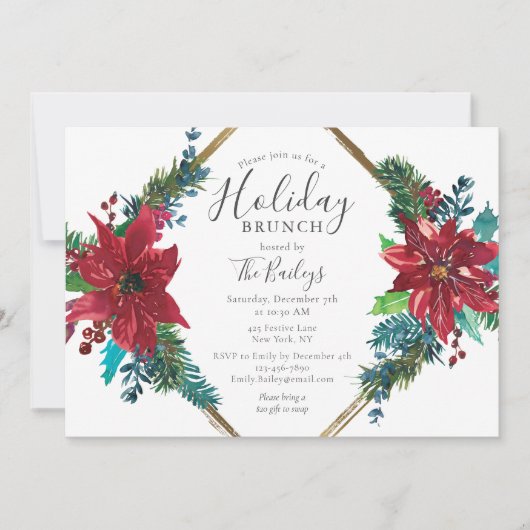 Holiday Brunch | KerstBrunch Chic Red Floral Kaart (Voorkant)