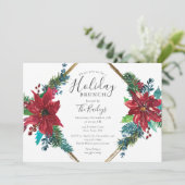 Holiday Brunch | KerstBrunch Chic Red Floral Kaart (Staand voorkant)