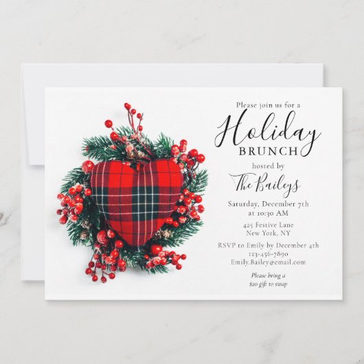 Holiday Brunch | KerstBrunch Red Tartan Heart Kaart (Voorkant)