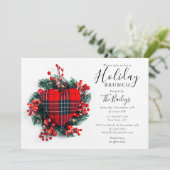 Holiday Brunch | KerstBrunch Red Tartan Heart Kaart (Staand voorkant)