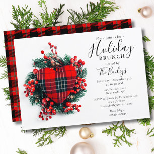 Holiday Brunch   KerstBrunch Red Tartan Heart Kaart