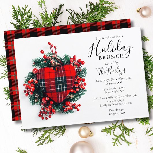 Holiday Brunch | KerstBrunch Red Tartan Heart Kaart