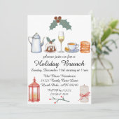 Holiday Brunch Kerstmis Holly Cute Invitation Kaart (Staand voorkant)