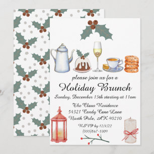 Holiday Brunch Kerstmis Holly Cute Invitation Kaart