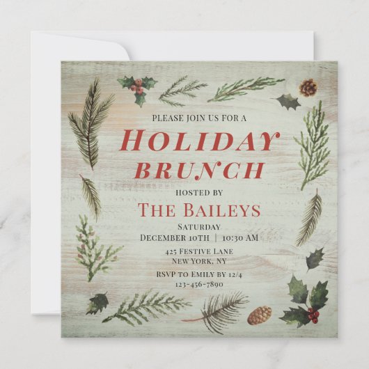 Holiday Brunch Kerstmis Rustic Winter Floral Kaart (Voorkant)