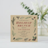 Holiday Brunch Kerstmis Rustic Winter Floral Kaart (Staand voorkant)