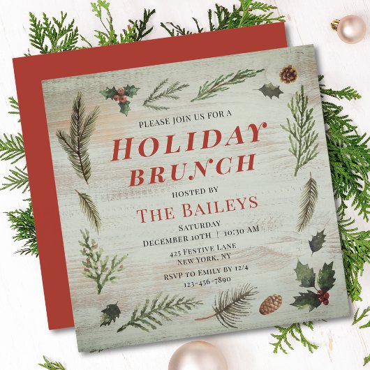 Holiday Brunch Kerstmis Rustic Winter Floral Kaart