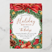 Holiday Brunch Kerstwinter Chic Floral Folie Uitnodiging (Voorkant)