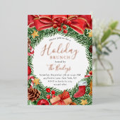Holiday Brunch Kerstwinter Chic Floral Folie Uitnodiging (Staand Voorkant)