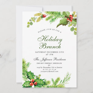 Holiday Brunch Red Holly Berry Kerstmis Kaart